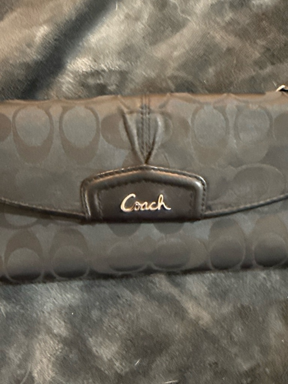 Coach Black Signature Clutch with Silver Logo